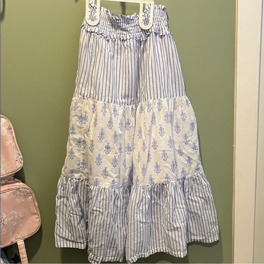 Striped and Floral Blue and White Skirt set with top